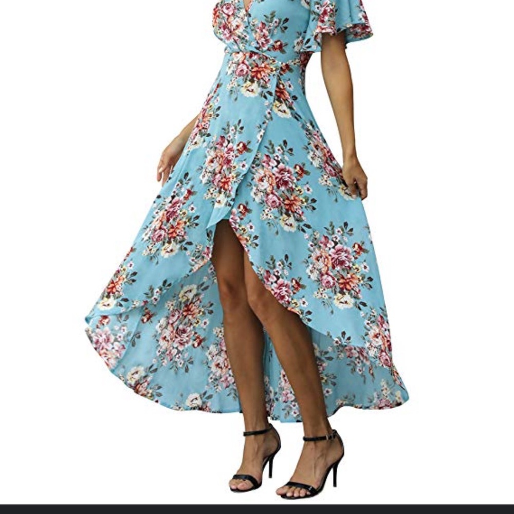 Floral Blue High- Low Maxi Dress